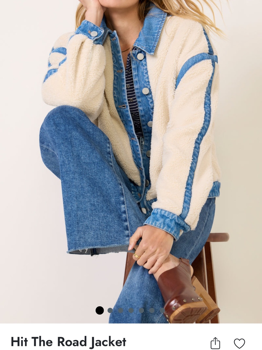 Blank NYC Cream Sherpa Jacket with Blue Denim Trim - Picture 5 of 10